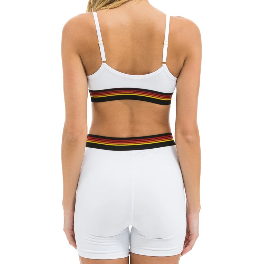 Aviator Nation 4 logo rainbow stripe set, elastic bra+biker shorts, white-size S - Picture 3 of 16